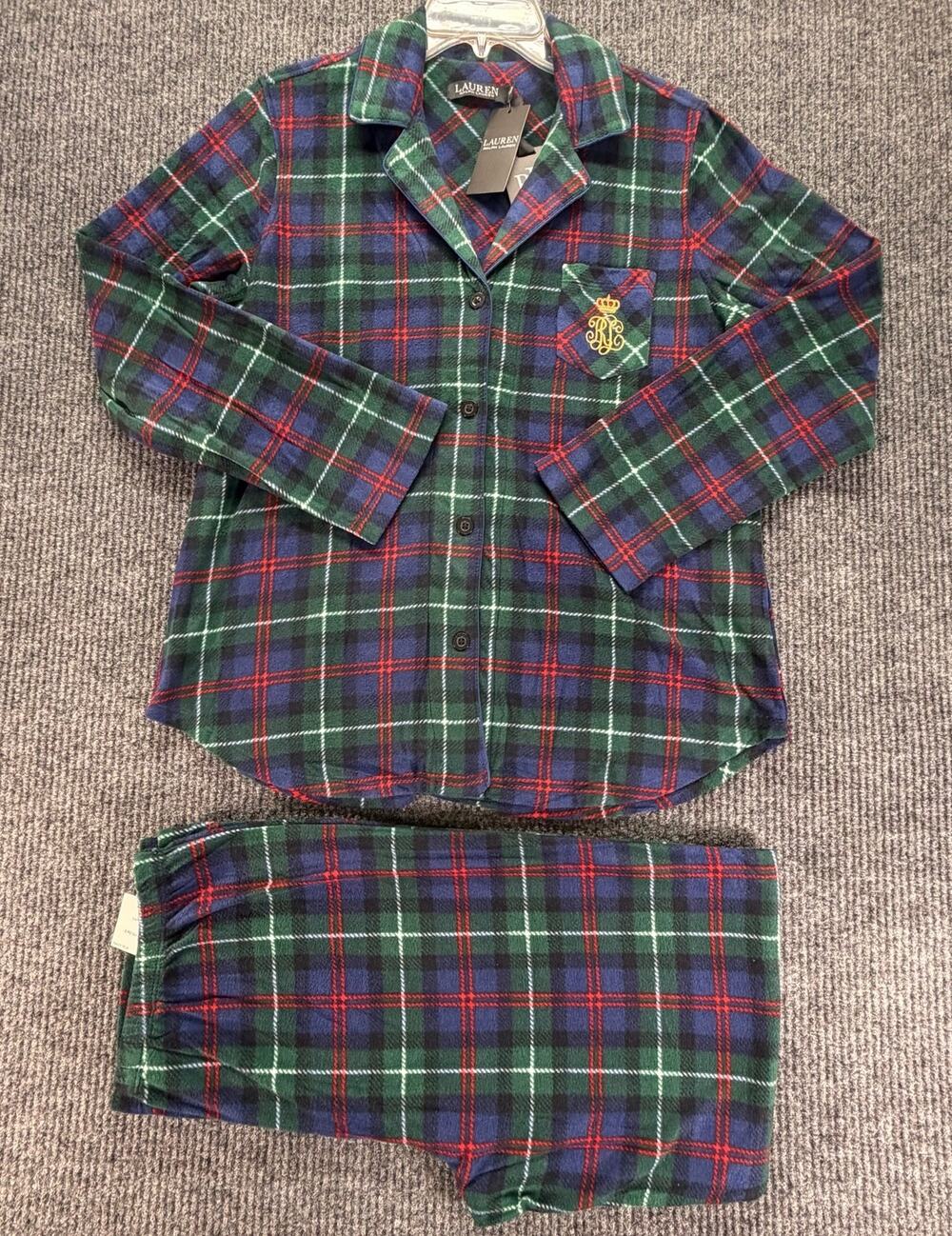Lauren Ralph Lauren Womens M Flannel Pajama Set Plaid Tartan Sleepwear NWT